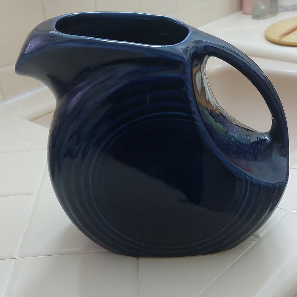 Elegant Cobalt Blue Fiesta Disk Ceramic Pitcher